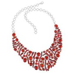 Coral and Sterling Silver Bib Necklace Large Party Wear Necklace