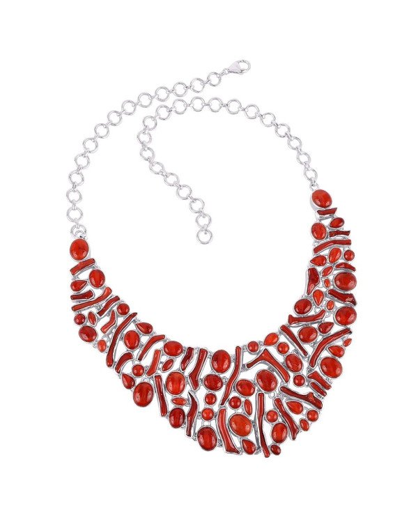 Coral and Sterling Silver Bib Necklace Large Party Wear Necklace