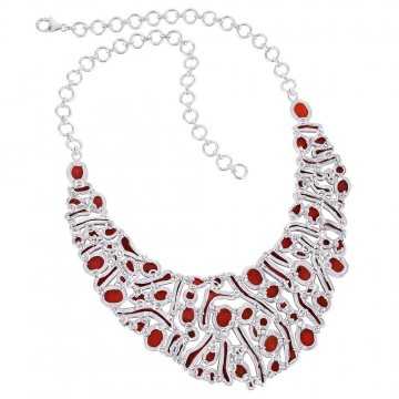Coral and Sterling Silver Bib Necklace Large Party Wear Necklace