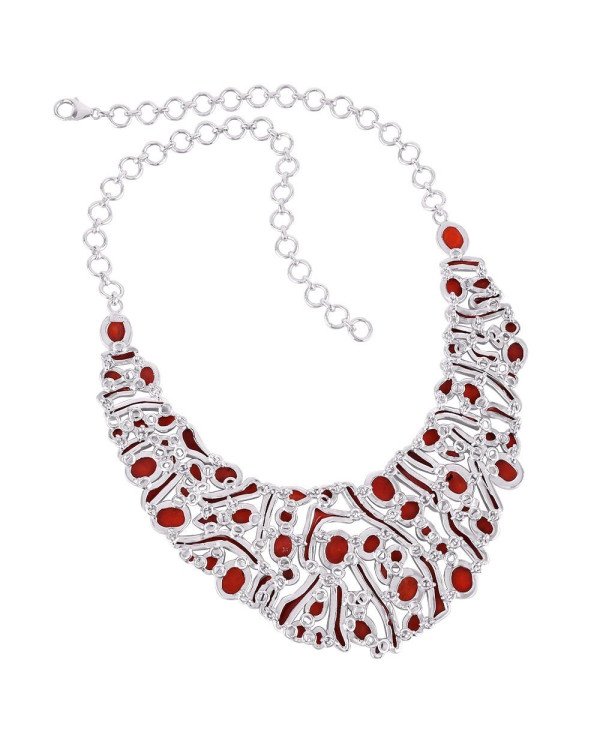 Coral and Sterling Silver Bib Necklace Large Party Wear Necklace