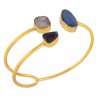 18K Gold Plated Amethyst, Rose Quartz, Rough Kyanite Cuff Bracelet.