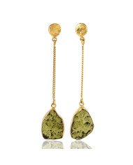 Gold Plated Moldavite Glass Dangle Earring Long Earrings for Women