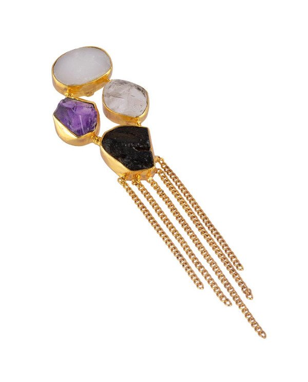 Rough Tektite Rose Quartz Amethyst Pink Opal Gold Plated Pendant
