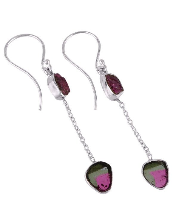 BUY NOW Watermelon Tourmaline 925 Silver Drop Dangle Earring