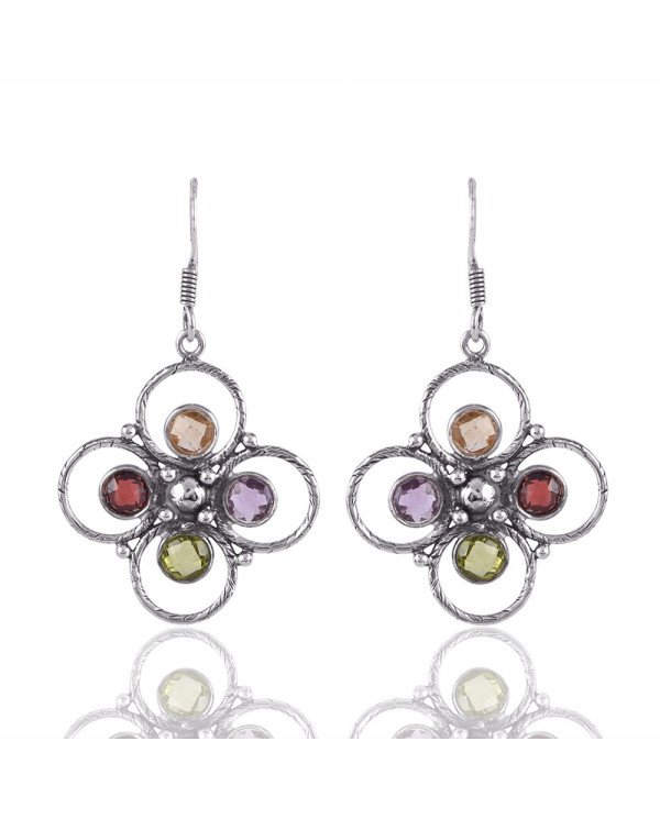 Multi Gemstone Citrine Garnet Sterling Silver Handmade Earrings