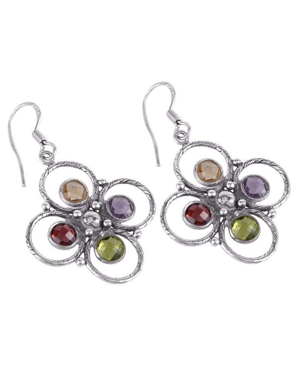 Multi Gemstone Citrine Garnet Sterling Silver Handmade Earrings