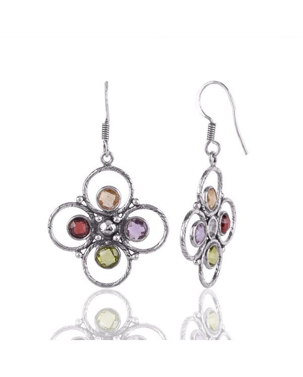 Multi Gemstone Citrine Garnet Sterling Silver Handmade Earrings