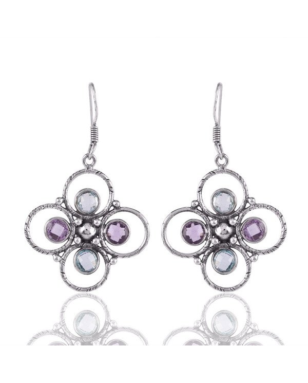 FAST SHIPPING Blue Topaz Amethyst Solid Silver Designer Earring