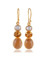 QUALITY JEWELRY Citrine Pearl 925 Silver Gold Vermeil Dangle Earrings