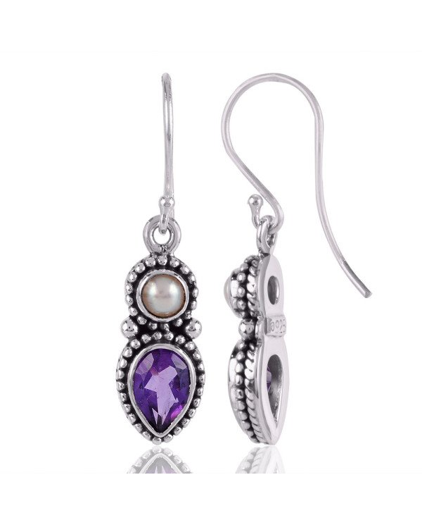 Jewelry from India Pearl and Amethyst Solid Silver Dangle Earring
