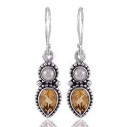 Cheap Jewelry Pearl and Citrine Gemstone Drop Dangle Earring Silver