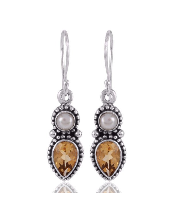 Cheap Jewelry Pearl and Citrine Gemstone Drop Dangle Earring Silver
