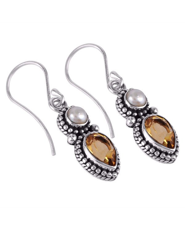 Cheap Jewelry Pearl and Citrine Gemstone Drop Dangle Earring Silver