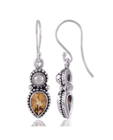 Cheap Jewelry Pearl and Citrine Gemstone Drop Dangle Earring Silver