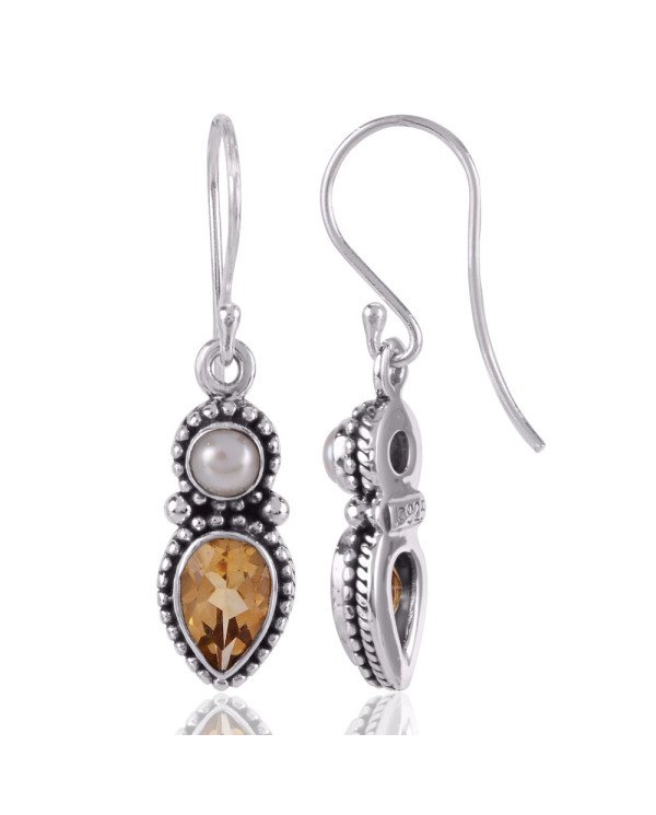 Cheap Jewelry Pearl and Citrine Gemstone Drop Dangle Earring Silver