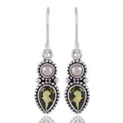 Discounted Earring Peridot Pearl Green Gemstone Earring Solid Silver