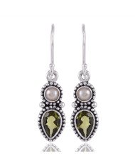 Discounted Earring Peridot Pearl Green Gemstone Earring Solid Silver