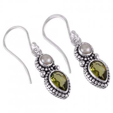 Discounted Earring Peridot Pearl Green Gemstone Earring Solid Silver