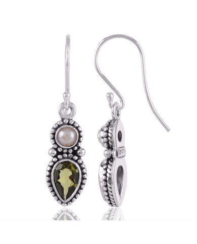 Discounted Earring Peridot Pearl Green Gemstone Earring Solid Silver
