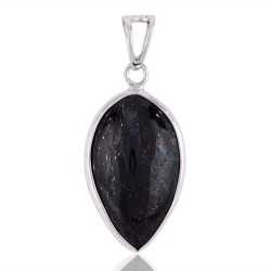 Earth Gemstone Nuummite and Solid Sterling Silver Pendant Necklace.