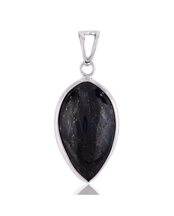 Earth Gemstone Nuummite and Solid Sterling Silver Pendant Necklace.