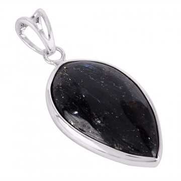 Earth Gemstone Nuummite and Solid Sterling Silver Pendant Necklace.