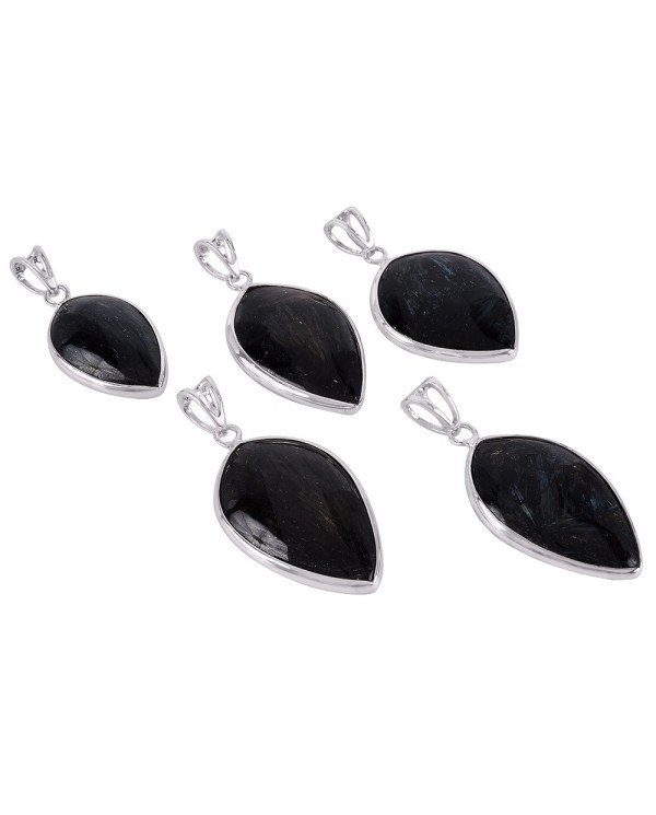 Earth Gemstone Nuummite and Solid Sterling Silver Pendant Necklace.