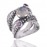 Rainbow Moonstone and Amethyst 925 Solid Sterling Silver Ring