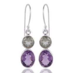 Amethyst and Prasiolite Solid silver earrings for women