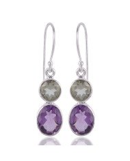 Amethyst and Prasiolite Solid silver earrings for women