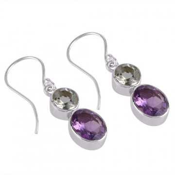 Amethyst and Prasiolite Solid silver earrings for women