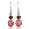 Rhodocrosite Pearl and Garnet 925 Silver small earrings for women