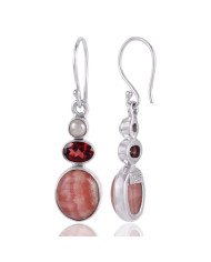 Rhodocrosite Pearl and Garnet 925 Silver small earrings for women