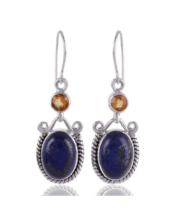 Lapis Lazuli Citrine Drop Sterling Silver cool earrings for women
