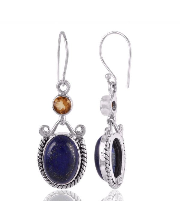 Lapis Lazuli Citrine Drop Sterling Silver cool earrings for women