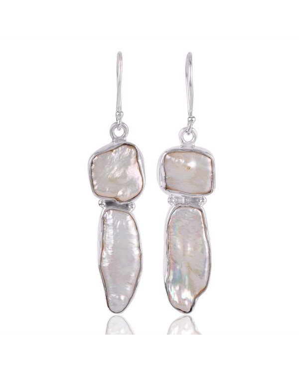 Natural Pearl And Biwa Pearl Gemstone 925 Sterling Silver Earring| Jewels Artisan