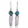 natural stone earrings Turquoise Biwa Pearl Solid Silver Earring