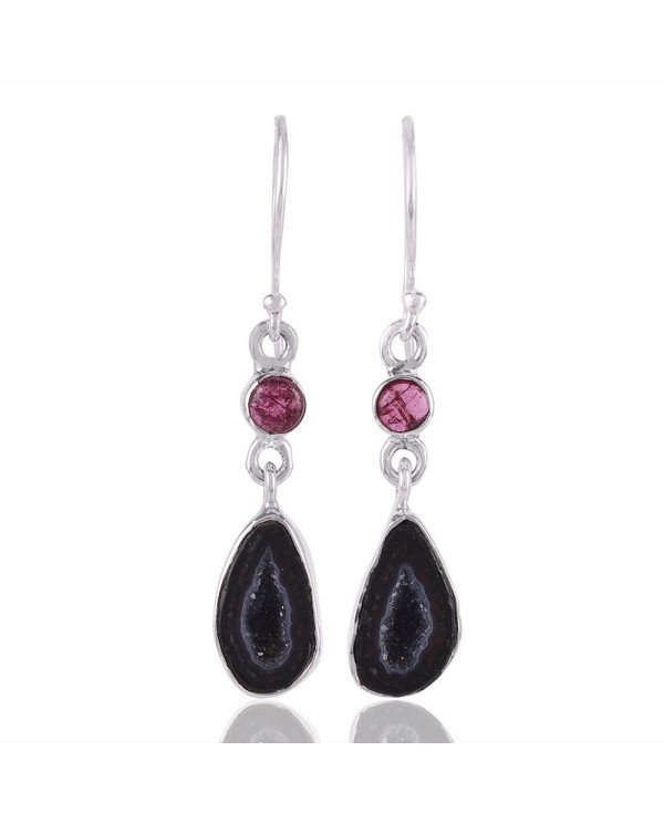 Coconut Druze Geode Tourmaline Silver Drop Dangle Earring for Womens