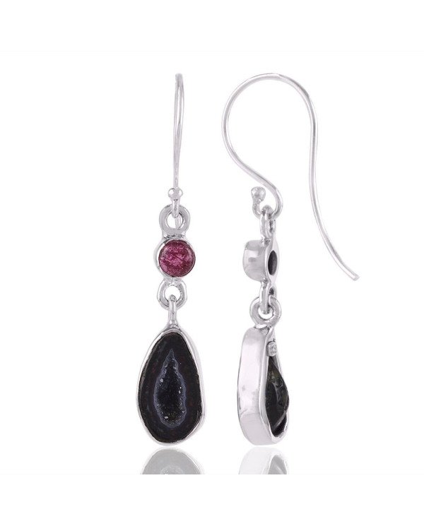 Coconut Druze Geode Tourmaline Silver Drop Dangle Earring for Womens