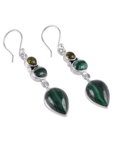 Green Stone Earring Idocrase Malachite Silver earrings for womens
