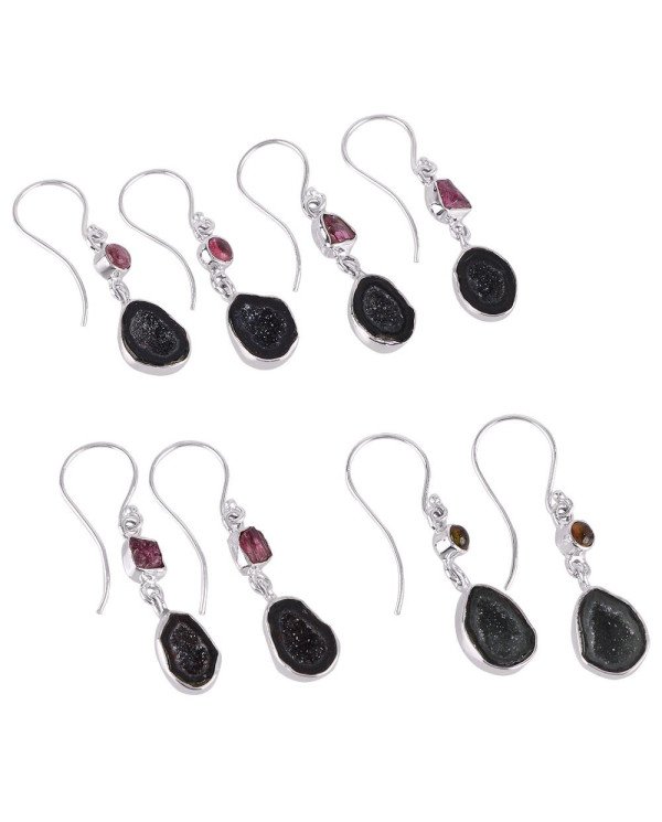 Coconut Druze Geode Tourmaline Silver Drop Dangle Earring for Womens