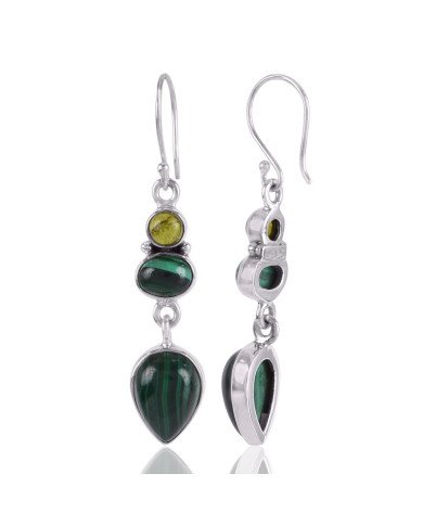 Green Stone Earring Idocrase Malachite Silver earrings for womens