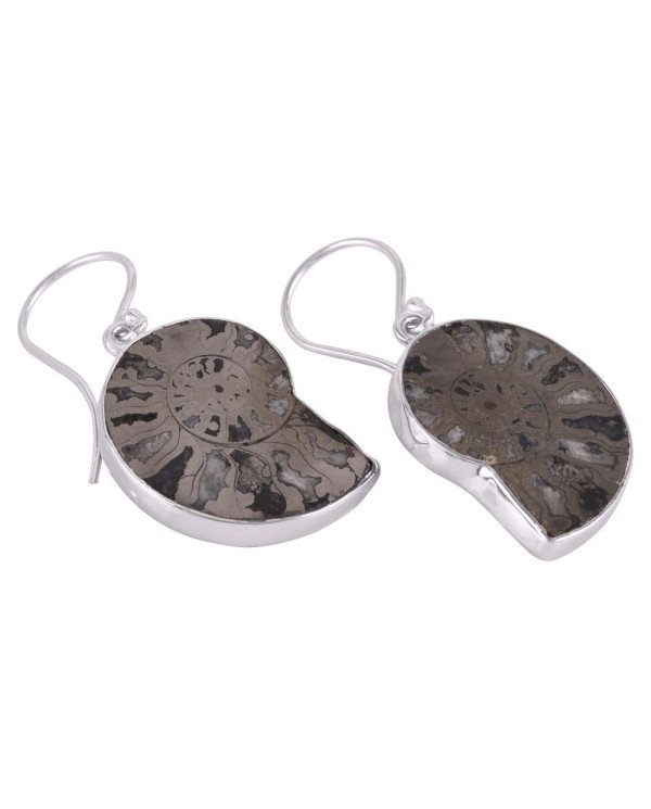 Natural Pyarite Ammonite Gemstone 925 Sterling Silver Earring| Jewels Artisan