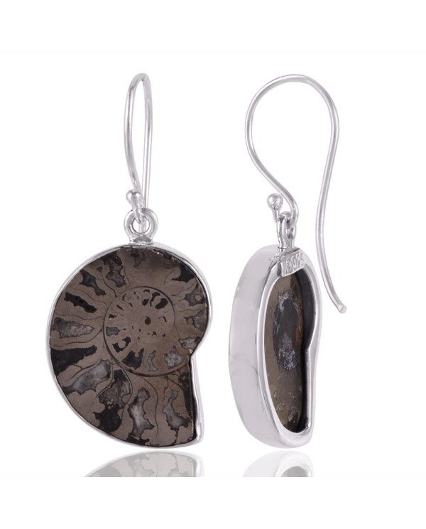 Natural Pyarite Ammonite Gemstone 925 Sterling Silver Earring| Jewels Artisan