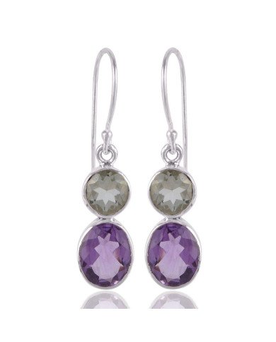 Amethyst and Prasiolite Solid silver earrings for women