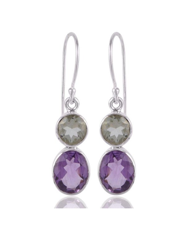 Amethyst and Prasiolite Solid silver earrings for women