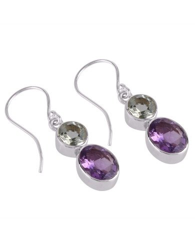 Amethyst and Prasiolite Solid silver earrings for women