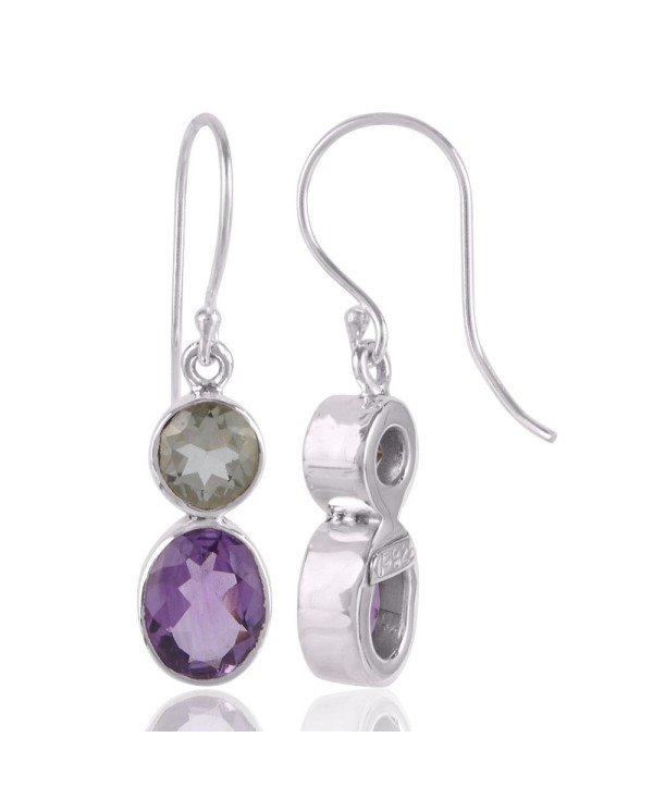 Amethyst and Prasiolite Solid silver earrings for women