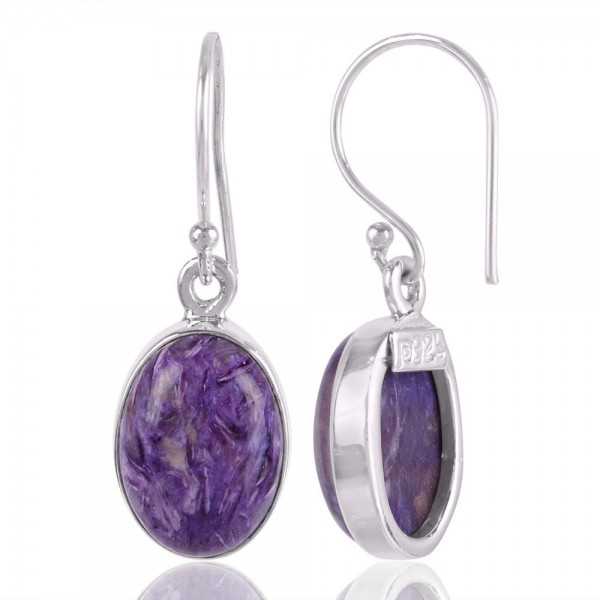 Charoite and Sterling Silver Simple small earrings for women