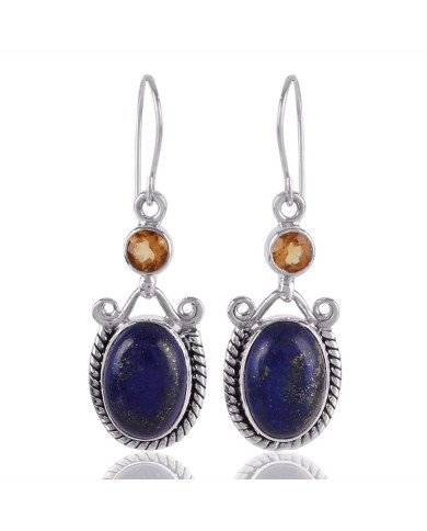 Lapis Lazuli Citrine Drop Sterling Silver cool earrings for women